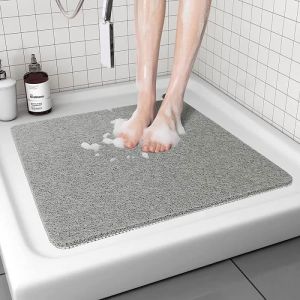Tapis de douche antid&eacute;rapant carr&eacute; 60&times;60 cm &ndash; Gris/Blanc s&eacute;chage rapide trous de drainage anti-moisissure