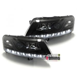 PHARES FEUX AVANTS LED DE JOUR AU XENON AUDI A6 C6-4F 2004-2008 NOIRS (04181)