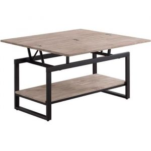 Table basse relevable et extensible en bois de chêne miel avec pieds en métal-Longueur 100 x Profondeur 45-90 x Hauteur 47-62 cm