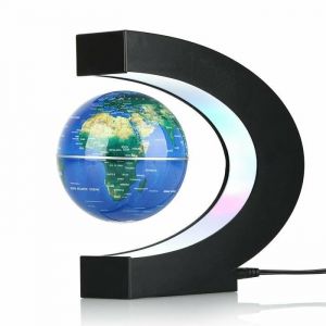 Globe en terre flottante - Lévitation magnétique - Lampe LED - Base en C - Noir