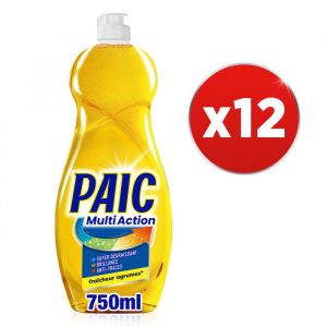 Liquide Vaisselle Paic Multi-Action Fra&icirc;cheur Agrumes Super D&eacute;graissant Brillance et Anti-Traces 750ml - Pack de 12x750ml