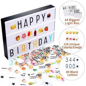 A4 Boîte Lumineuse Coloris Cinéma Boîte à message LED Enseigne avec 210 Lettres et Symboles Décoration Chambre Mariage Fête Cadeau