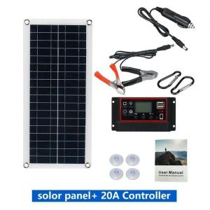 PANNEAU SOLAIRE - WOODOURS - Panneau solaire 20W-1000W 12V cellule solaire camping recharge batterie/voiture KIT PHOTOVOLTAIQUE