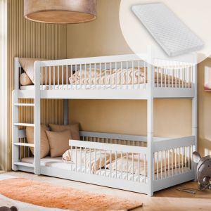 Lit superposé pour enfant - Avec matelas - 2 lits simples - Taille de couchage 80x180 cm -  Autres tailles 90x190 / 90x200 - Blanc
