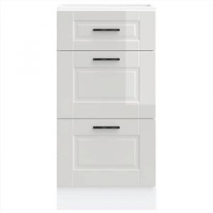 Caisson de cuisine Blanc - LEMON&reg; Meuble bas de cuisine - Armoire &agrave; vitrine - &laquo; Porto &raquo; - avec rangement - Bois ding&eacute;nierie - Blanc