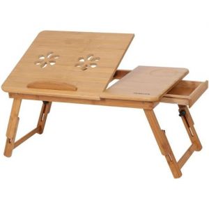 Plateau de lit Portable table de lit R&eacute;glable en bambou pour PC portable inclinable -SWT