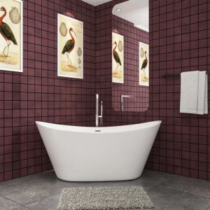 Baignoire &icirc;lot ovale blanc en Acrylique - 206L - L.150 x l.72 x H.65cm - Pr&eacute;assembl&eacute;e facile &agrave; installer by AICA