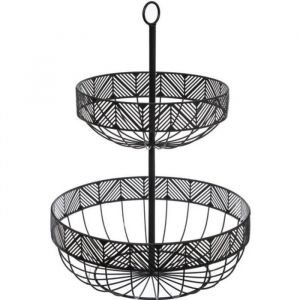Corbeille &agrave; Fruits 2 &Eacute;tages M&eacute;tal Frise 42cm Noir