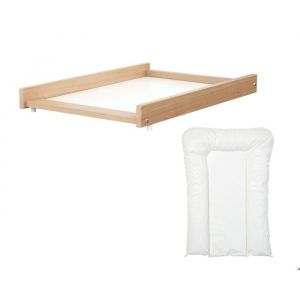 WEBABY - Plan &agrave; langer amovible avec matelas pour lit b&eacute;b&eacute; en bois 60x120 MONA  H&ecirc;tre Verni - 50x70