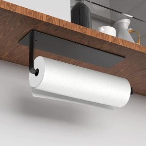 Porte Rouleau PapierPorte Essuie Tout Auto-Adh&eacute;sif Supports pour Papier Essuie-Tout en Support Essuie Tout D&eacute;rouleur EssuieNoir