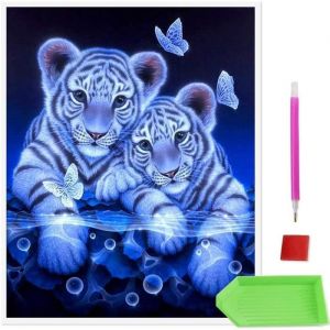 Peinture Diamant - DIY - Tigre Blanc - 12x16 pouces - Décoration Murale - Pour Enfants et Adultes