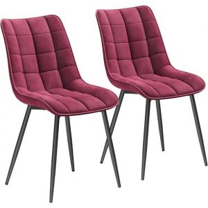 WOLTU Lot de 2 Chaises de salle &agrave; manger Chaise de cuisine Si&egrave;ge en velours Pieds en m&eacute;tal Bordeaux