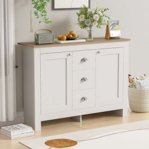 Buffet avec 2 Portes et 3 Tiroirs Style Moderne 116x35x81cm Buffet de Salon Armoire de Cuisine Buffet Bahut Buffet Bas Blanc