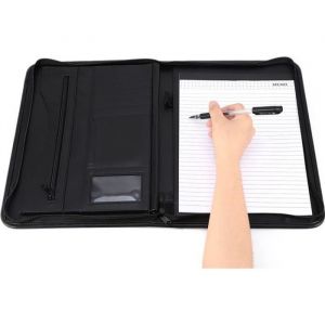 Porte-documents Conférencier A4 zippé en similicuir Business - Noir - PVC - (H) 34cm x (L) 25cm