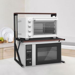 Support double pour four à micro-ondes - Etagère de sol - Support solide - Gain de place-65*54*30cm-Noir-XJING