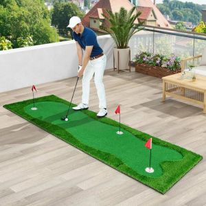 GOPLUS Tapis de Putting Golf 3x1 M Grand Tapis Entraînement de Golf 3 Trous 3 Coupes et Drapeaux daide à lentraînement