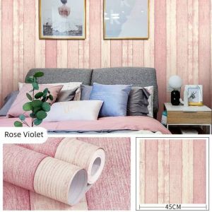 Papier Peint Bois Naturel Auto-adhésif-Décoration Murale pour Chambre-ÉtancheAnti-taches45 cm × 10 m par Rouleau-Rose Violet
