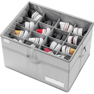 Organisateur Chaussures Convient &agrave; 16 Paires Grande Boite Rangement Chaussures Placard Pliable Poign&eacute;es Renforc&eacute;es Gris