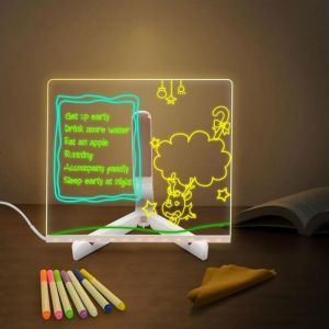 Light up MemoLED Message Board with 7 Colors Pen/StandAcrylic Board 20x20CMAcrylic Dry Erase BoardDesktop Note Memo Illumina