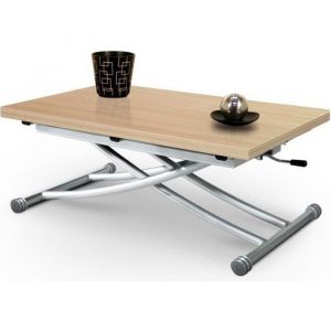Table basse relevable Mirage chêne clair Piston à Gaz - Marron - Bois - Panneaux de particules - Rond