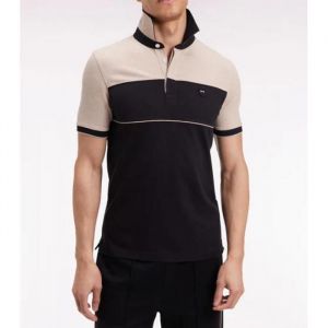 EDEN PARK - Polo bicolore manches courtes en piqu&eacute; coton stretch noir coupe slim - NOIR - XXL