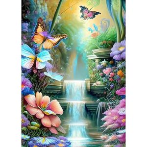 Papillons Peinture Diamant 5D Paysage Diamond Painting Complet Diamant Painting Fleurs Kit Diamant Strass Point de Croix 60x80 cm