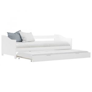 503®EXE Lit banquette 90x200cm Lit simple BONNE - Cadre de lit extensible Sommier Inclus Blanc Bois de pin 90x200 cm