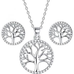 PARURE Lydreewam Arbre de Vie Parures pour Femme Boucles doreilles Collier Argent Sterling 925 avec Boite Cadeau Collier R&eacute;gla96