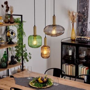 Suspension - HOFSTEIN - Montichiari - M&eacute;tal/Verre - Hauteur r&eacute;glable - 3 x E27