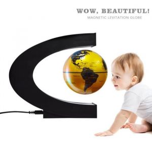 Globe Terrestre Lumineux Flottant Lévitation Magnétique Boule Doré Globe Lamp avec Lumières LED et Base en Forme C Décoration de l