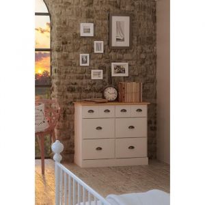 Commode apothicaire 8 tiroirs en pin massif blanc Nola