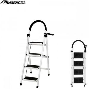 Escabeau 4 marches-MENGDA- Avec main courante Escabeau -Escabeau &agrave; barreaux-Avec P&eacute;dale Antid&eacute;rapante-Maximale 150 KG-Blanc