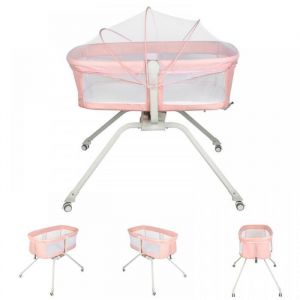 KEDIA 3 en 1 Lit Berceau B&eacute;b&eacute; 4 RoulettesTransat B&eacute;b&eacute; Inclinable et Chaise Haute B&eacute;b&eacute;，94 * 70 * 80cm (Rose)
