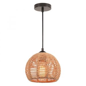 SNOGOLD Suspension en Rotin Lustre Vintage Ø20cm E27 Luminaire Plafonnier Rétro Lampe de Plafond Industriel pour Salon Cuisine