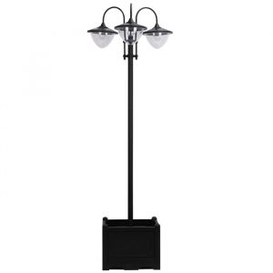Lampadaire de jardin luminaire extérieur solaire LED 3 têtes 150 Lm jardinière intégrée dim. 415L x 415l x 189H cm noir