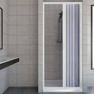 Porte paroi de douche en PVC mod. Vergine 140 cm - Blanc - Ouverture latérale - Pliante - Fumé