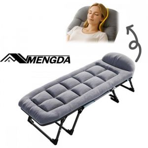 Lit de Camping Rembourr&eacute;-MENGDA-Lit de camping pliant-Avec matelas et oreiller int&eacute;gr&eacute;s-Charge maximale 200kg-Gris fonc&eacute;