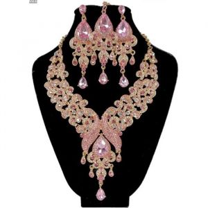 parure bijoux indiens Paon Rose Poudre ambre dore collier mariage tikka bollywood bindi indienne sari