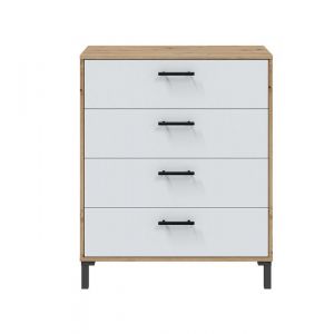 Commode meuble de rangement avec 4 tiroirs coloris ch&ecirc;ne nordique blanc artic - hauteur 94 x longueur 78 x profondeur 40 cm