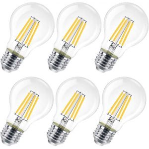 Lot de 6 ampoules LED E27 8 W (&eacute;quivalent 80 W) claires non dimmables blanc chaud 3000K mod&egrave;le A60