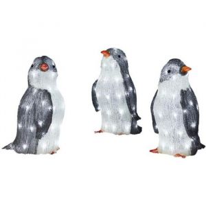 Lot de 3 Sculpture Pingouin lumineux Ornements cr&eacute;atifs D&eacute;coration de No&euml;l jardin pelouse
