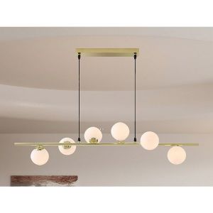 Lustre en m&eacute;tal et verre 6 globes - L. 100 x P. 245 cm - Dor&eacute; brillant - INUNTA