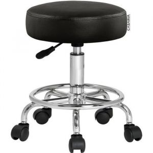 Tabouret &agrave; roulettes Si&egrave;ge rembourr&eacute; pivotant 360&deg; Hauteur r&eacute;glable Noir bureau