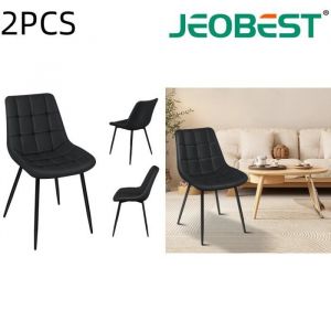JEOBEST. Lot de 2 chaises pour Salle &agrave; Manger ou Cuisine avec 4 Pieds en m&eacute;tal Noir et Assise capitonn&eacute;e Noir