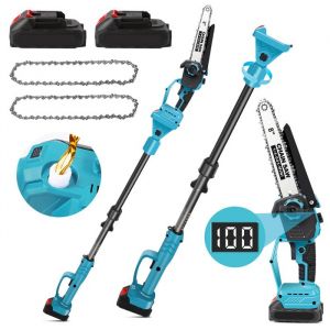 Élagueuse sur Perche sans Fil 2 en 1 Mini Tronçonneuse à Batterie 8 PoucesMoteur Brushless Extension jusquà 4.5 mBranches