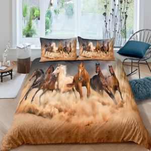 Chevaux sont en train de courir Parure de lit 3 pieces 1 housse de couette 220*240cm et 2 taies doreillers 63*63cm