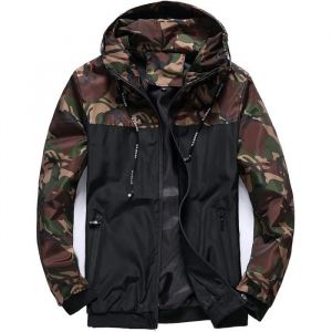 BLOUSON  PERFECTO  BOMBER Homme Veste Coupe-Vent Camouflage Multifonction Veste à Capuche Running Softshell Manteau Vert