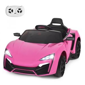Voiture Electrique Enfant DREAMADE 12V avec Télécommande 24G Phares LED Roues avec Ressort Lecteur MP3/USB Démarrage Lent Rose