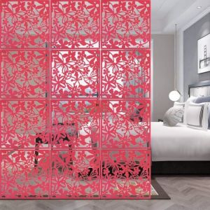 Set de 12 Cloison de Séparation à Salle Panneaux Suspendre Rideau Séparateur de Pièces pour Mur Paravent 40x40cmRouge