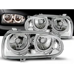 Paire de feux phares VW Golf 3 de 09/1991 a 08/1997 angel eyes chrome - 27361906